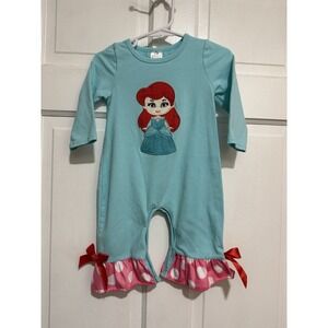 3m-6m Girls Ariel Princess Appliqué Long Sleeve Pants One Piece Outfit Disney